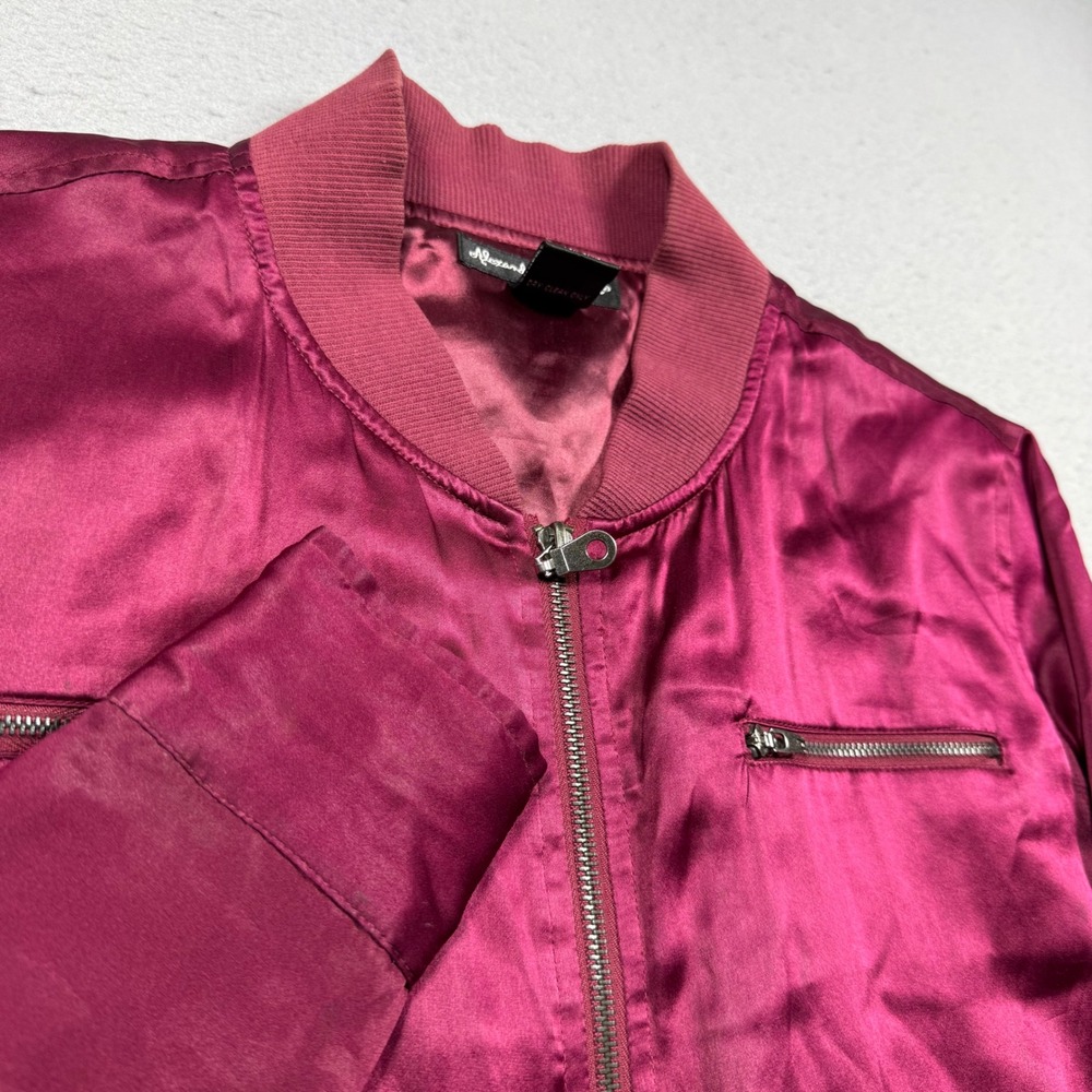 Alexandra Bartlett Womens Silk Bomber Jacket Burgundy Full Zip Pockets Small